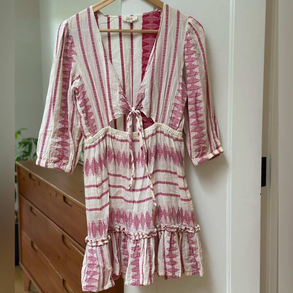 Elan Cream and Berry Striped Tie-Front Mini Dress
